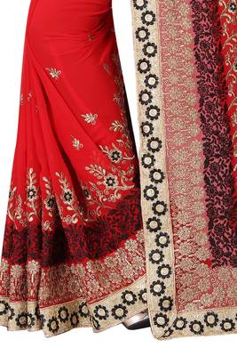 Red Embroidered Georgette Saree With Blouse 4