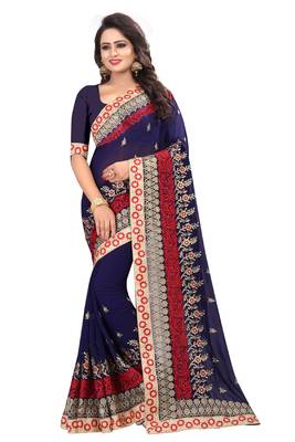 Blue Embroidered Georgette Saree With Blouse 1