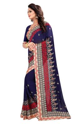 Blue Embroidered Georgette Saree With Blouse 2