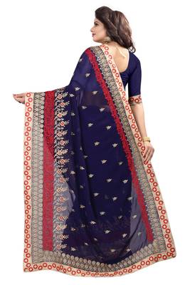 Blue Embroidered Georgette Saree With Blouse 3