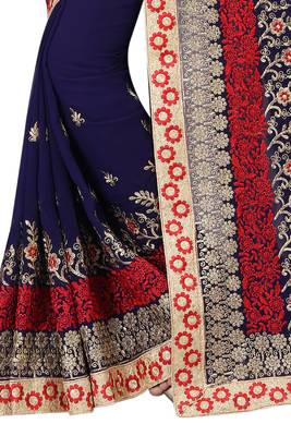 Blue Embroidered Georgette Saree With Blouse 4