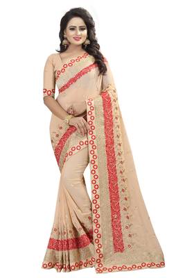 Beige Embroidered Georgette Saree With Blouse 1