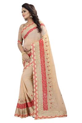 Beige Embroidered Georgette Saree With Blouse 2