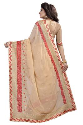 Beige Embroidered Georgette Saree With Blouse 3
