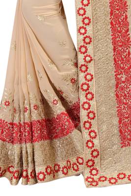 Beige Embroidered Georgette Saree With Blouse 4