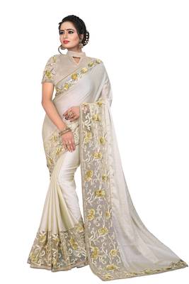 Off White Embroidered Silk Saree With Blouse 1