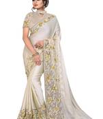 Off White Embroidered Silk Saree With Blouse