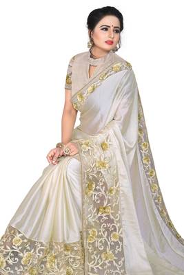 Off White Embroidered Silk Saree With Blouse 2