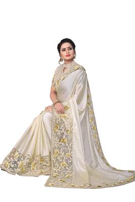 Off White Embroidered Silk Saree With Blouse 3