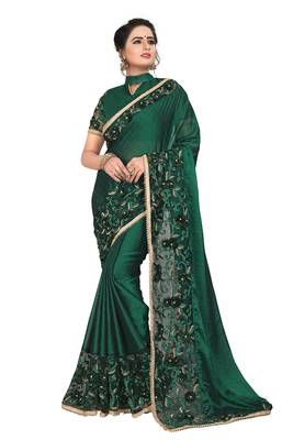 Green Embroidered Silk Saree With Blouse 1