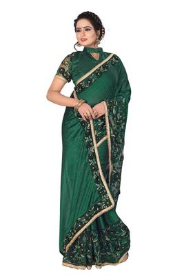 Green Embroidered Silk Saree With Blouse 2