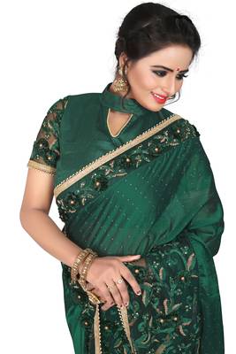 Green Embroidered Silk Saree With Blouse 3