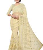 Beige Embroidered Net Saree With Blouse