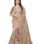 Beige Embroidered Silk Saree With Blouse