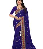 Navy Blue Embroidered Georgette Saree With Blouse