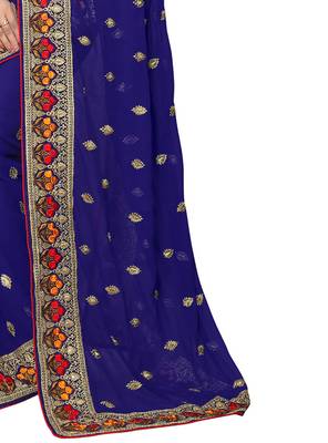Navy Blue Embroidered Georgette Saree With Blouse 4