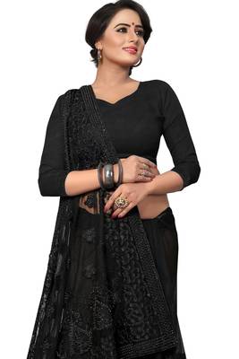 Black Embroidered Net Saree With Blouse 4