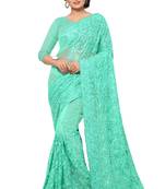 Sky Blue Embroidered Net Saree With Blouse