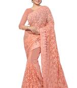 Peach Embroidered Net Saree With Blouse