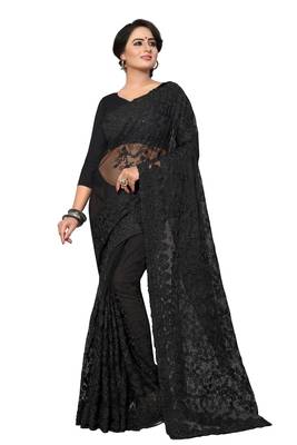 Black Embroidered Net Saree With Blouse 1