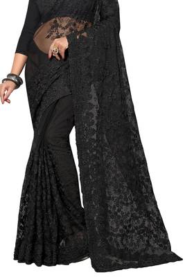 Black Embroidered Net Saree With Blouse 2
