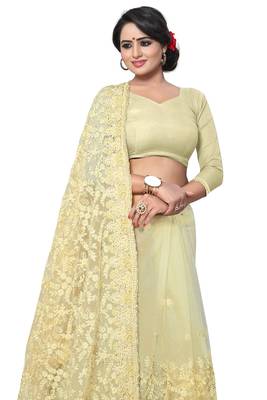 Beige Embroidered Net Saree With Blouse 4