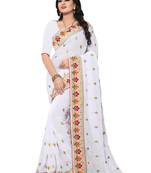White Embroidered Georgette Saree With Blouse