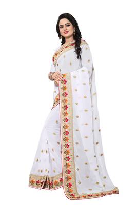 White Embroidered Georgette Saree With Blouse 2