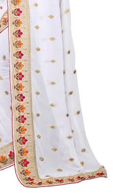 White Embroidered Georgette Saree With Blouse 4