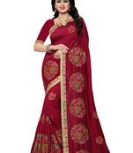 Maroon Embroidered Silk Saree With Blouse