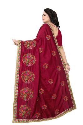 Maroon Embroidered Silk Saree With Blouse 3