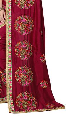 Maroon Embroidered Silk Saree With Blouse 4