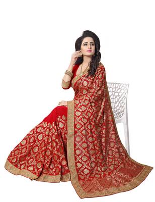 Red Embroidered Georgette Saree With Blouse 1