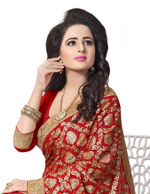 Red Embroidered Georgette Saree With Blouse 3