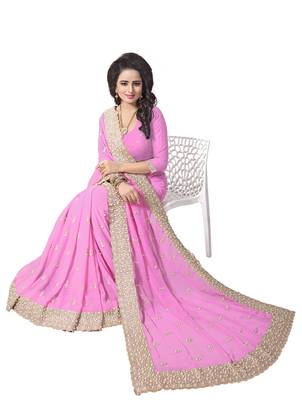 Pink Embroidered Georgette Saree With Blouse 1