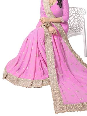 Pink Embroidered Georgette Saree With Blouse 2