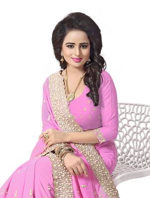 Pink Embroidered Georgette Saree With Blouse 3