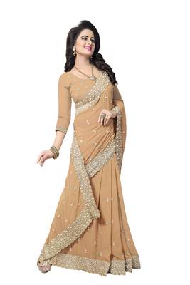 Beige Embroidered Georgette Saree With Blouse 1