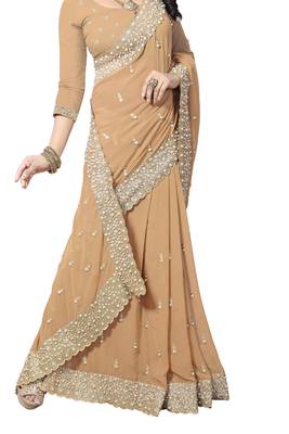 Beige Embroidered Georgette Saree With Blouse 2