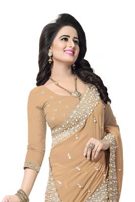 Beige Embroidered Georgette Saree With Blouse 3