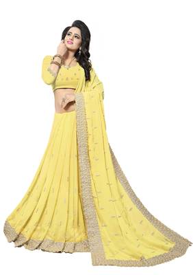 Yellow Embroidered Georgette Saree With Blouse 1