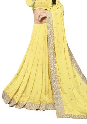 Yellow Embroidered Georgette Saree With Blouse 2