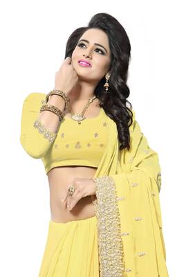 Yellow Embroidered Georgette Saree With Blouse 3
