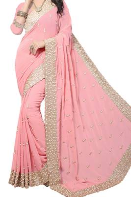 Peach Embroidered Georgette Saree With Blouse 2