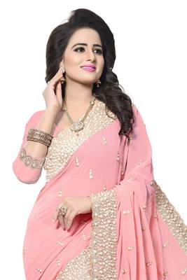 Peach Embroidered Georgette Saree With Blouse 3