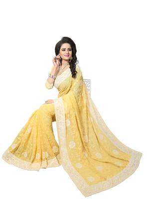 Yellow Embroidered Georgette Saree With Blouse 1
