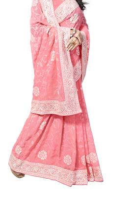 Pink Embroidered Georgette Saree With Blouse 2
