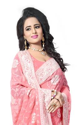 Pink Embroidered Georgette Saree With Blouse 3