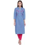 Blue embroidered cotton kurtas-and-kurtis