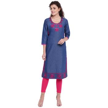 Blue embroidered cotton kurtas-and-kurtis 1